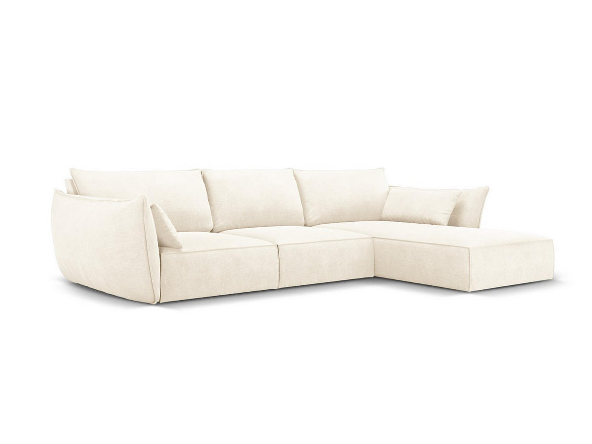 ECKSOFA rechts Kaelle aus Chenille-Stoff leichtes beige 4 Sitzplätze - Creme, Textil (171/308cm) - Micadoni