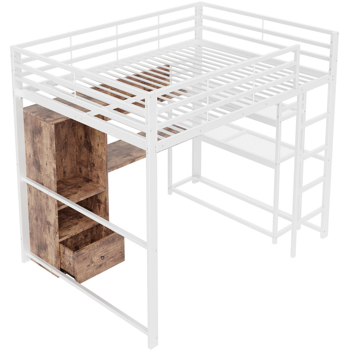 HOCHBETT 140/200 cm in Weiß mit Schreibtisch, Stauraum und LED-Beleuchtung - Weiß, Holzwerkstoff (140/200cm) - Flora Grace