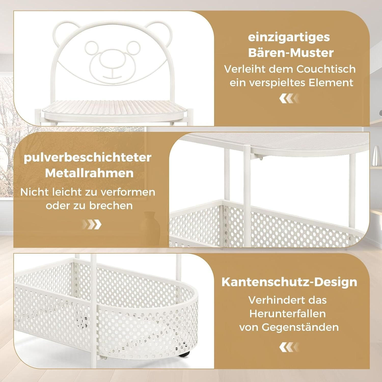 Thumbnail - Costway Glastisch, Weiß, Metall, 40x76x60 cm, Wohnzimmer, Wohnzimmertische, Beistelltische