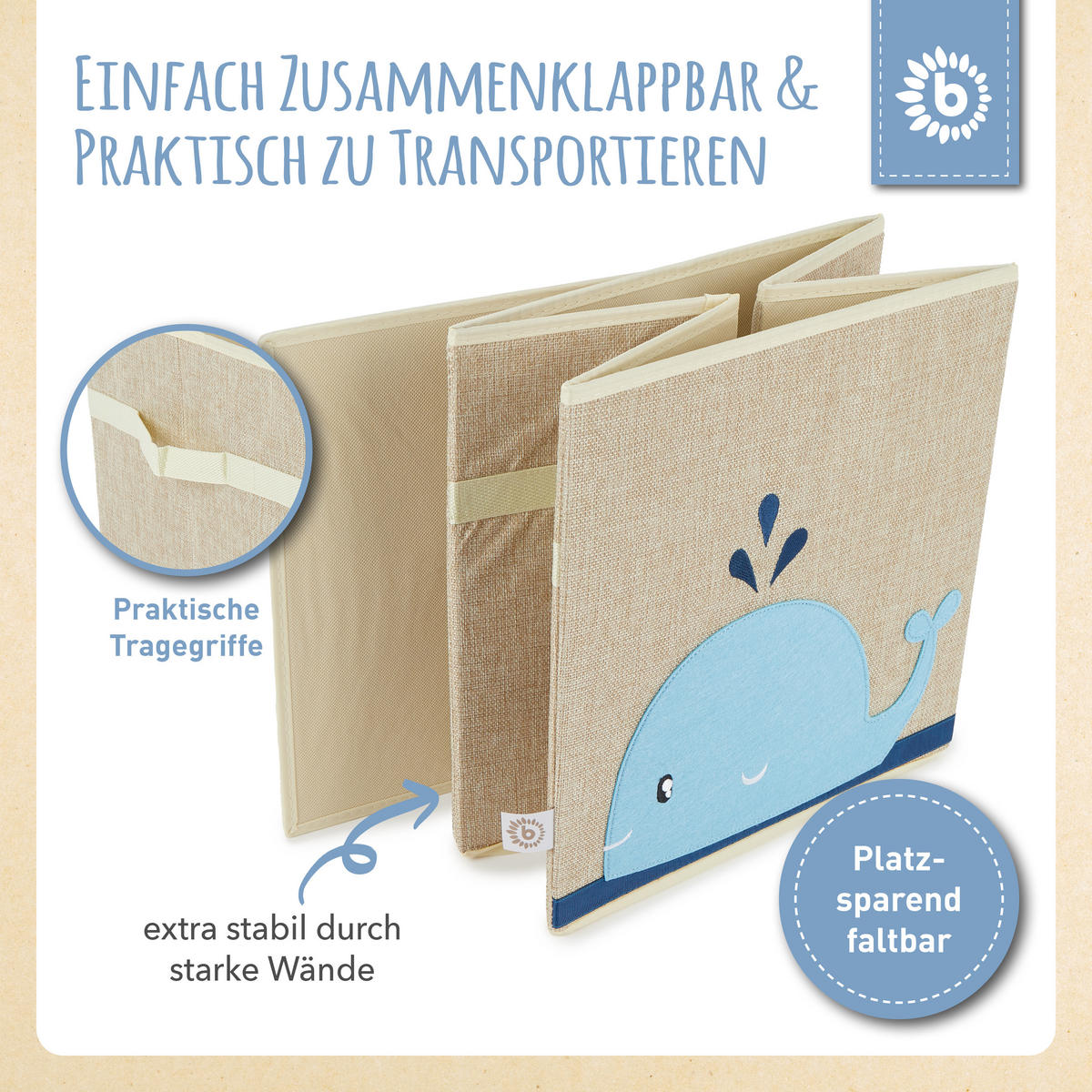 AUFBEWAHRUNGSBOX Kinder Kallax Wal - Blau/Beige, Textil (33/33cm) - Bieco Spielwaren