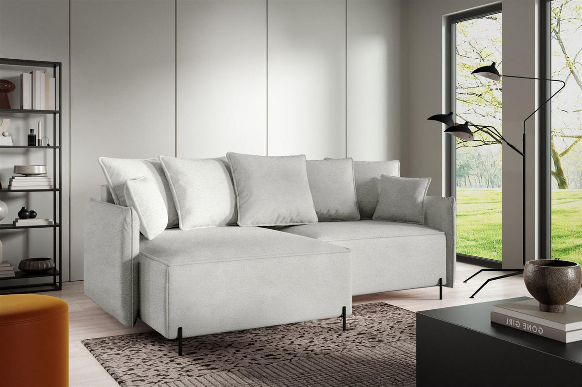 ECKSOFA Betto - Hellgrau, Holzwerkstoff/Textil (221/148cm) - Fun Möbel