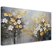 LEINWANDBILD Abstrakter Baum mit goldenen Blumen - Grau, Textil (80/40cm) - Feeby