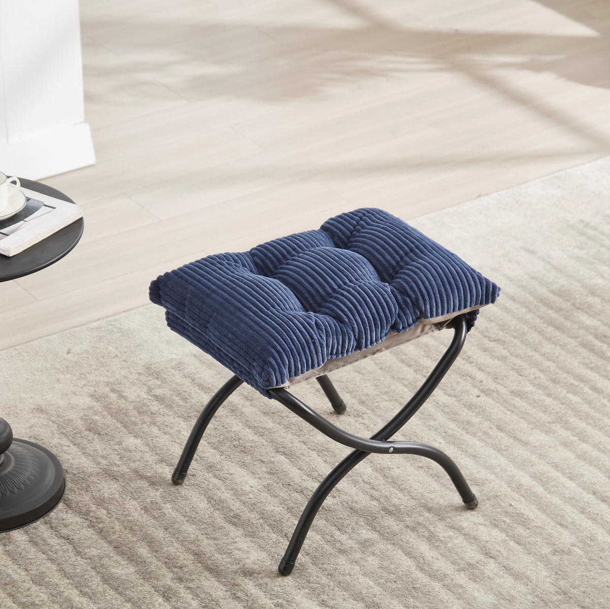 SESSEL 69.9/95/64 cm Navy Blue aus Stahl mit Hocker - Dunkelblau, Textil (69.9/95/64cm) - OKMYHOME