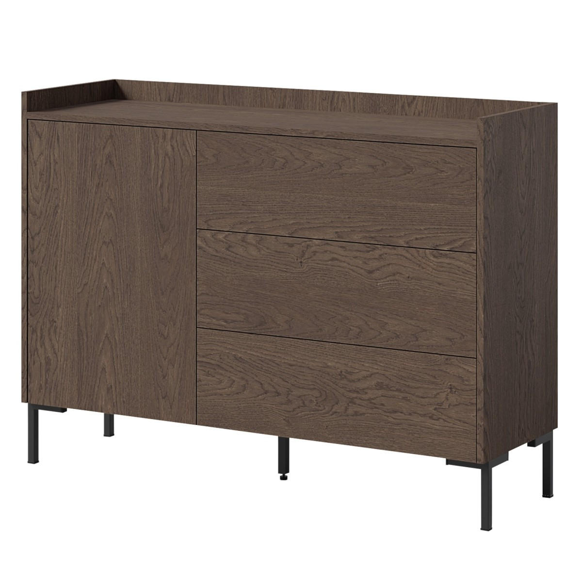 KOMMODE mit Schubladen Liam 1D3S 125 Baltic Storm - Walnussfarben/Schwarz, Holzwerkstoff/Metall (126/92/41cm) - mzm24