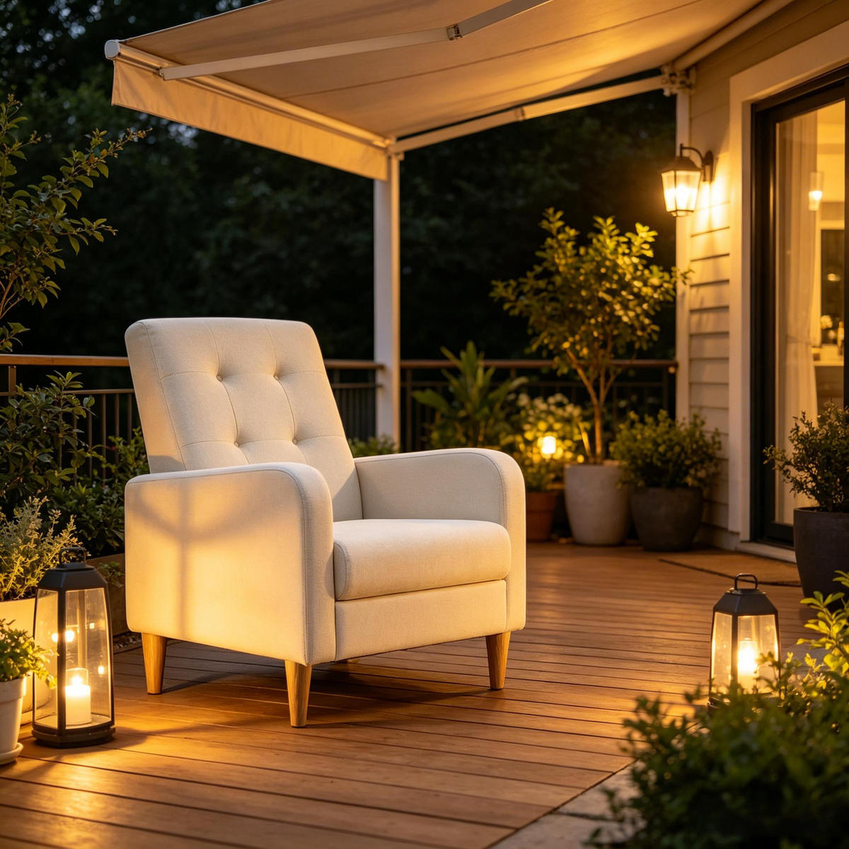 SESSEL hohe Rückenlehne mit Leinenbezug, DE-42157, Beige - Beige, Holzwerkstoff (61/90.5/54cm) - ComfortXL