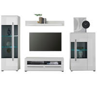 WOHNWAND weiß Hochglanz 310 cm, Schrankwand mit viel Stauraum und Soft-Close - Weiß Hochglanz/Schwarz, Glas/Holzwerkstoff (310/200/42cm) - Furn.Design