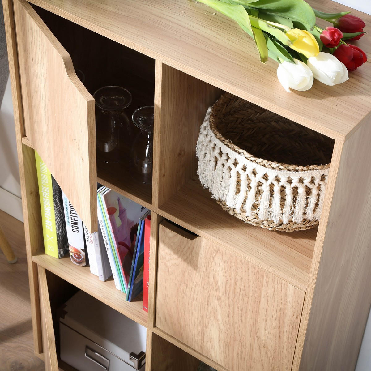 REGAL mit 6 Fächern und drei Türen - 60/29/90 cm - Eichefarben, Holzwerkstoff (60/90/90cm) - Calicosy