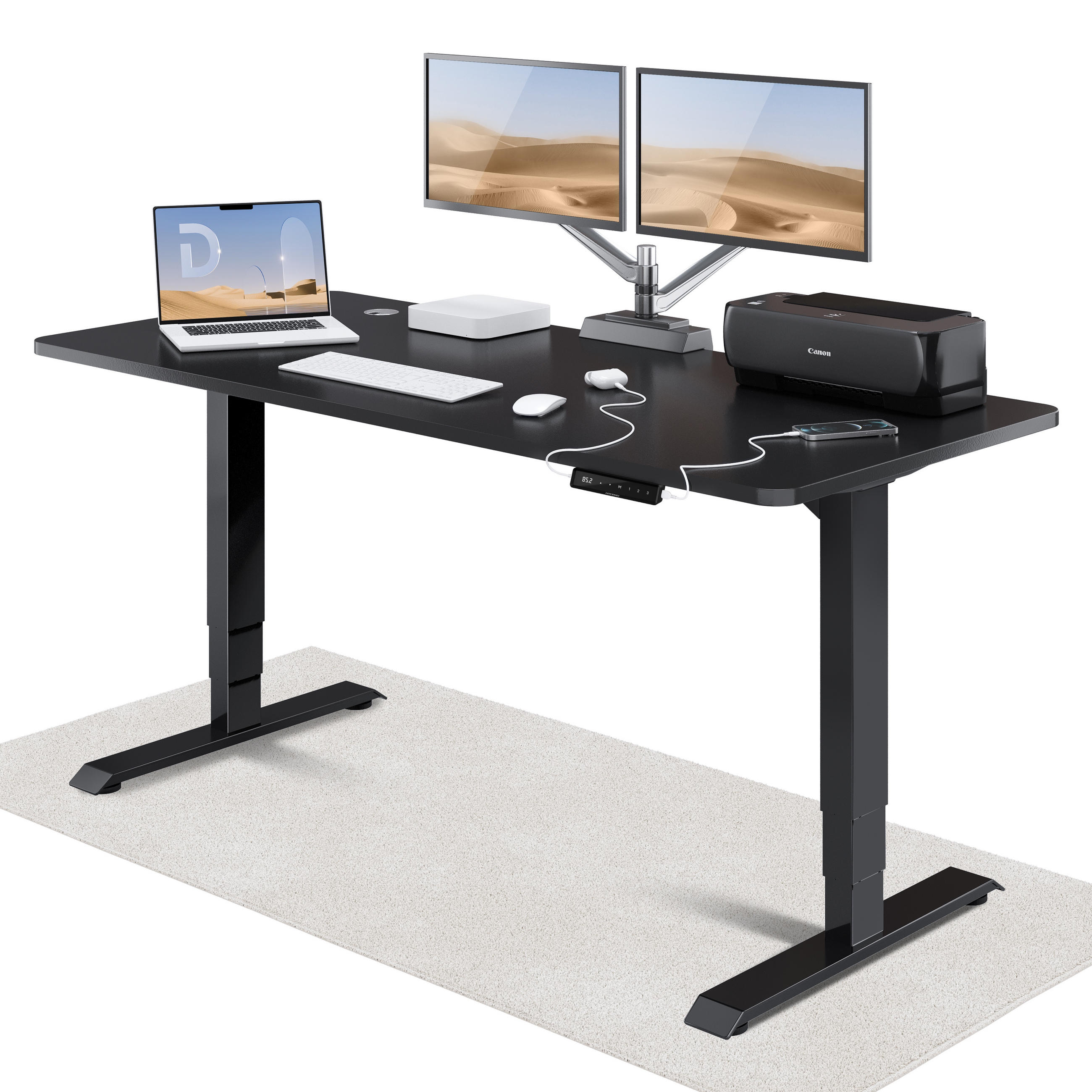 SCHREIBTISCH Elektrisch Höhenverstellbarer HomePro 180x80cm Schwarz/Schwarz mit Memory-Funktion, Anti-Kollisions Technologie - Schwarz, Holzwerkstoff (80/180/62cm) - Desktronic