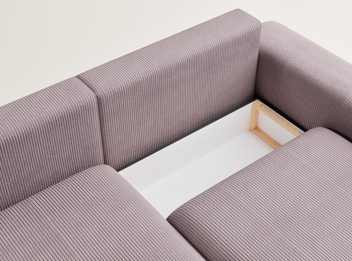 ECKSOFA MIT SCHLAFFUNKTION Solo Lila Samtstoff - Flieder/Schwarz, Holz/Holzwerkstoff (255/168cm) - Maison de Reve