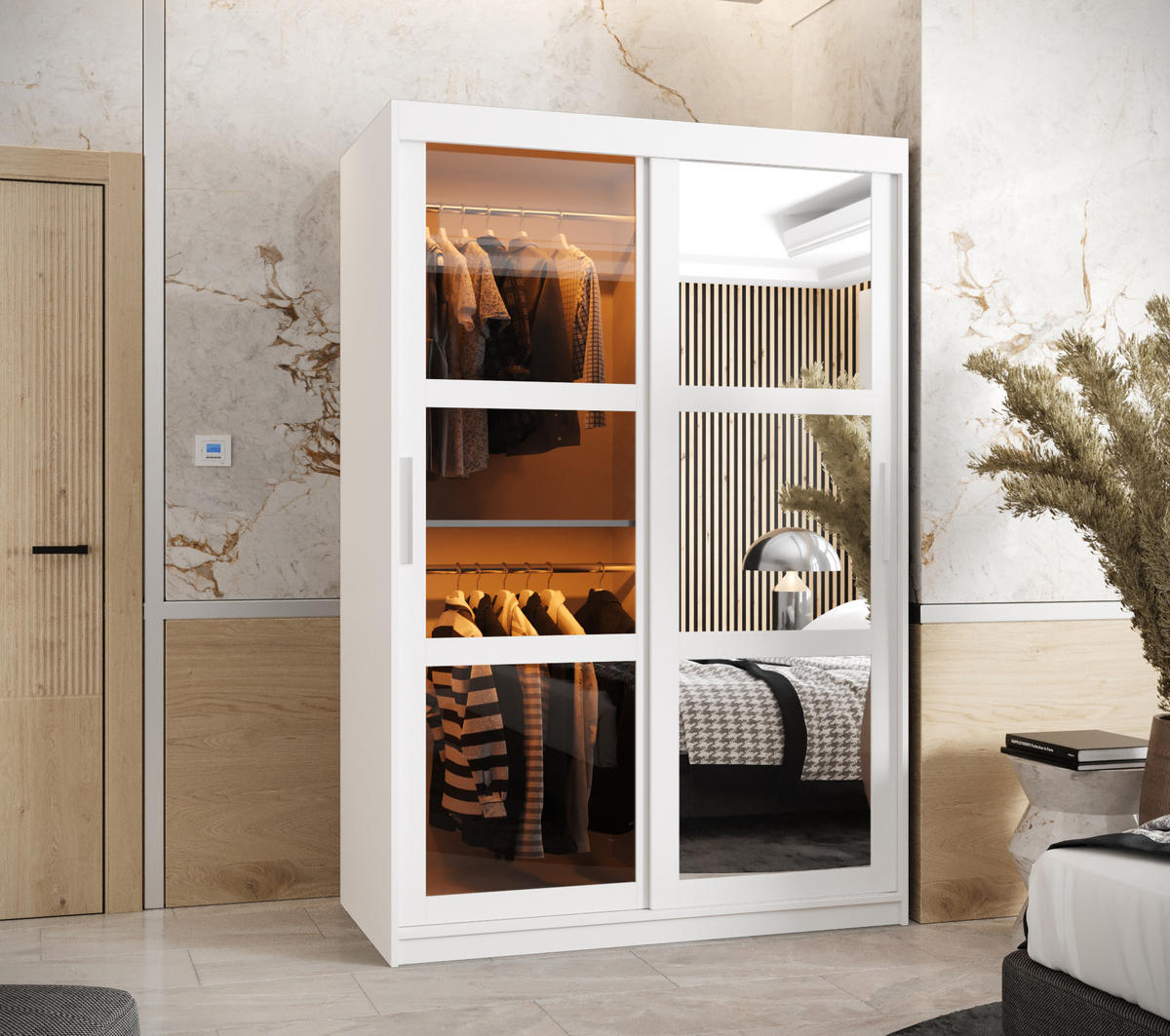 SCHWEBETÜRENSCHRANK 200/120/62 2-türig - Silberfarben/Weiß, Holz/Kunststoff (120/200/62cm) - Abiks Möbel