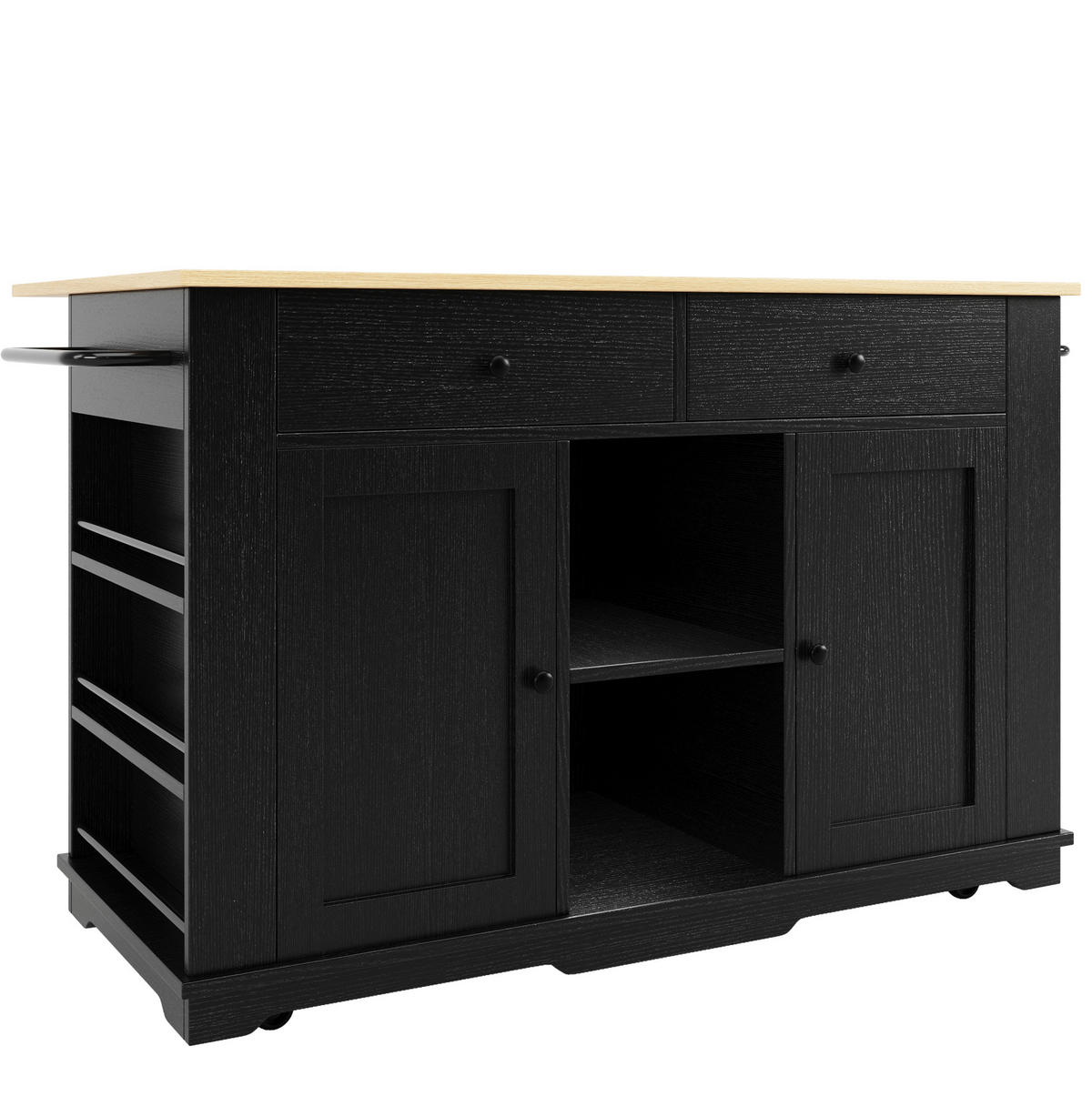 KUHINJSKI otok 151,5/59,7/91,7 cm z vtičnicami, zložljivo stranico in kolesi, MDF in kovina, črna/naravna - črna, leseni material (151.5/91.7/59.7cm) - Redom