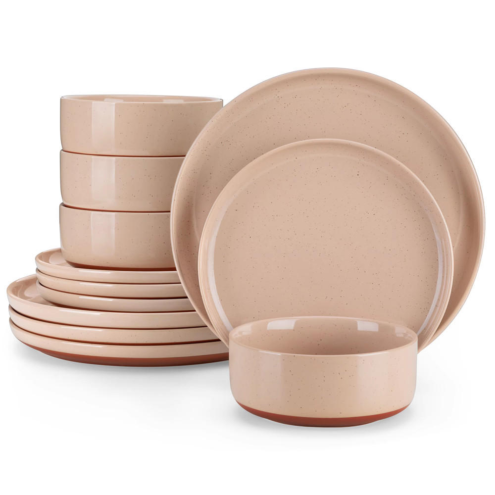 KOMBISERVICE 12-teilig Steinzeug Geschirrset Sesamglasur für 4 Personen - Pink, Keramik (26/2/26cm) - Kaket