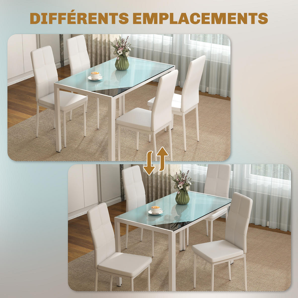 ESSZIMMERGARNITUR DE-18583 4-teilig mit Glasplatte Weiß - Weiß, Metall (70/75/120cm) - ComfortXL