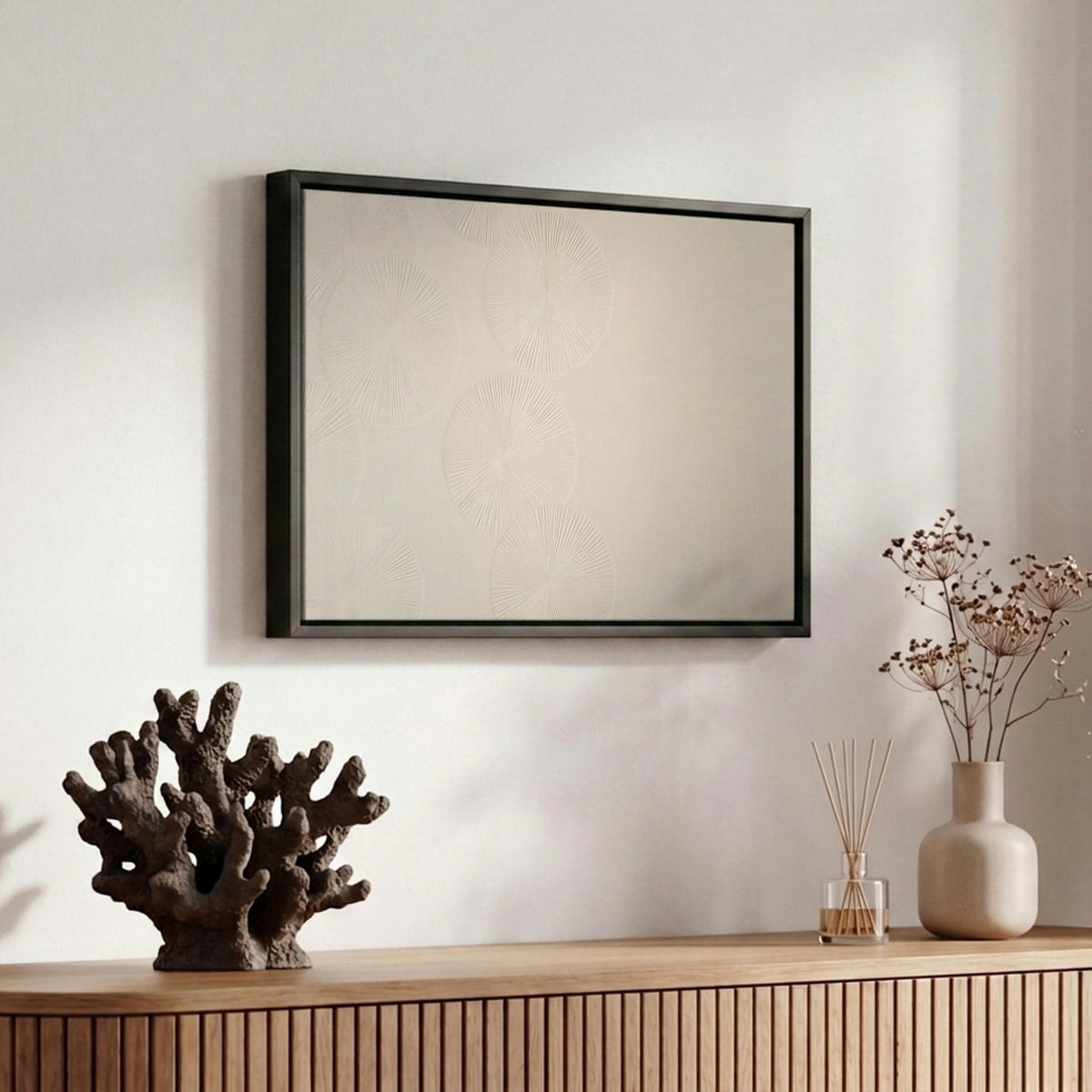 LEINWAND Bilder mit Rahmen - Japandi - Beige - Modern - 30x20 - Ecru, Textil (30/20cm) - MuchoWow