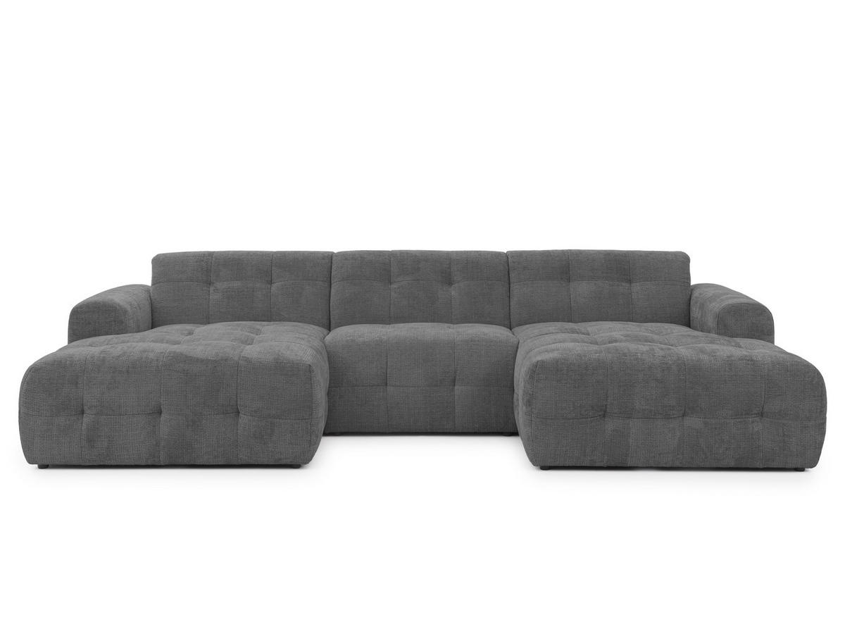 WOHNLANDSCHAFT Kozy im Bumpy-Design mit fester Rückenlehne aus weichem Grau Chenille-Stoff - Schwarz/Grau, Holz/Kunststoff (323/79/161cm) - S-Style Möbel