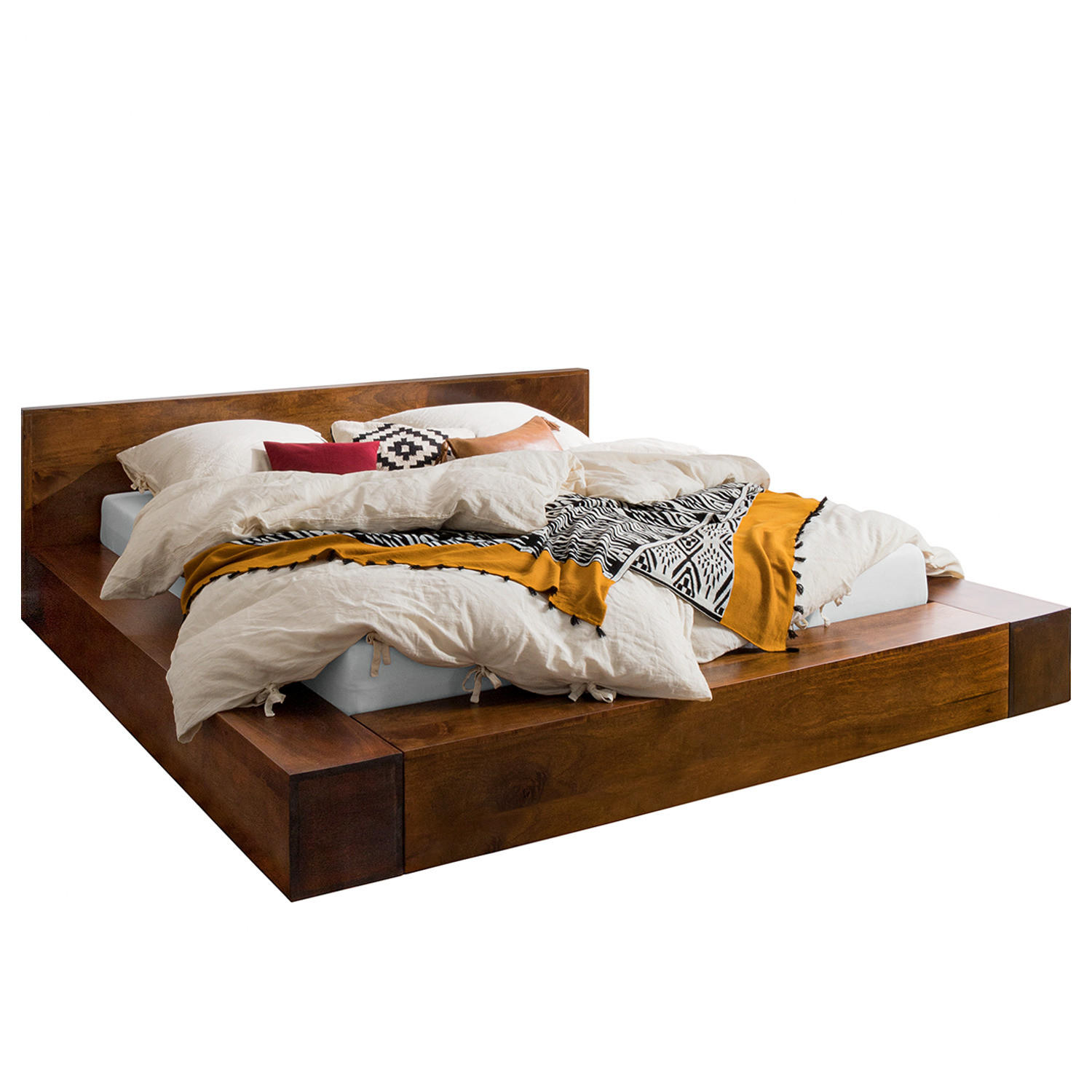 MASSIVHOLZBETT - Mango massiv - 230 x 71 x 235 cm - Naturfarben, Holz (180/200cm) - home24