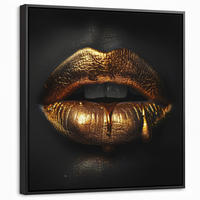 LEINWAND Bilder mit Rahmen - Frau - Porträt - Lippen - Gold - Schwarz - 50x50 - Schwarz, Textil (50/50cm) - MuchoWow