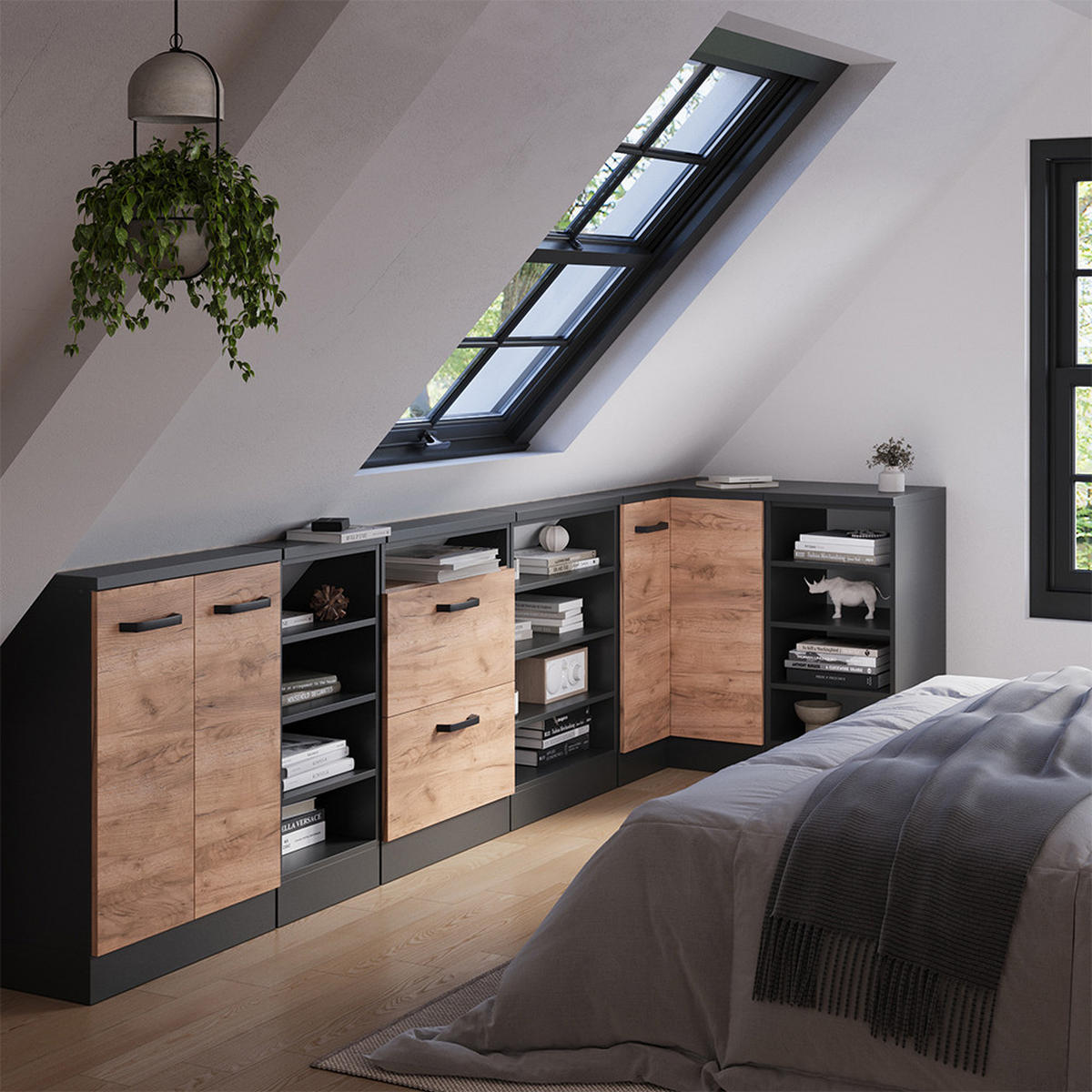 DACHSCHRÄGENSCHRANK ECKSCHRANK Rion Goldkraft Eiche/Anthrazit 75.6 x 81.6 cm mit 1 Tür - Honigeiche/Anthrazit, Holzwerkstoff (75.6/81.6/75.6cm) - Vicco