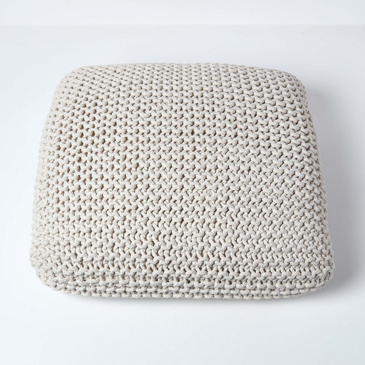 STRICK-POUF natur, Bodenkissen 70/70/20 cm - Creme, Textil (70/20/70cm) - Homescapes