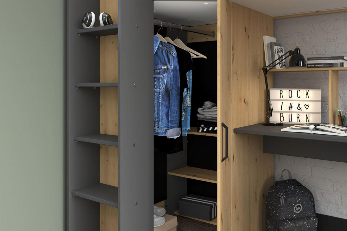 HOCHBETT Parisot Heavy 1-tlg. Holznachbildung Eiche Artisan/Schwarz - Eiche Artisan/Grau, Kunststoff - 58aufmkessel