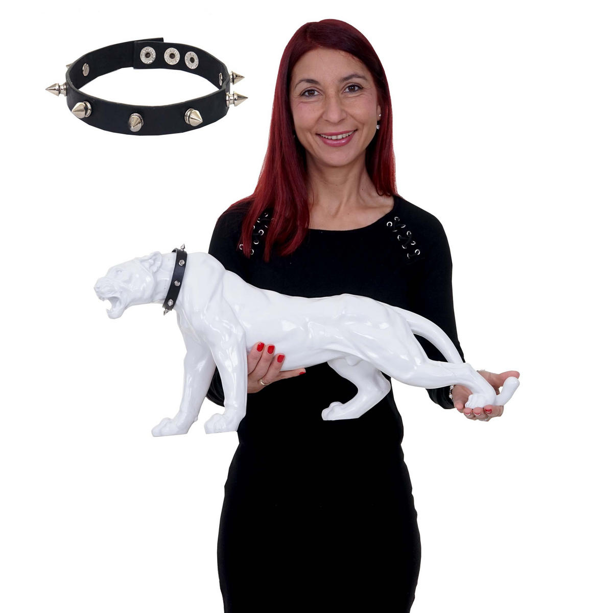 DEKO FIGUR PANTHER MIT HALSBAND Hochganz Reinweiß - Weiß Hochglanz, Stein (18/28/59cm) - MCW