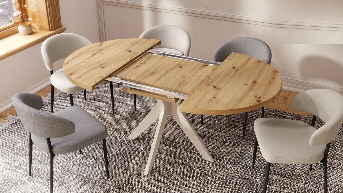 ESSTISCH rund Eiche Artisan - Beige ausziehbar - Beige/Eiche Artisan, Holzwerkstoff (110/110/77cm) - designimpex