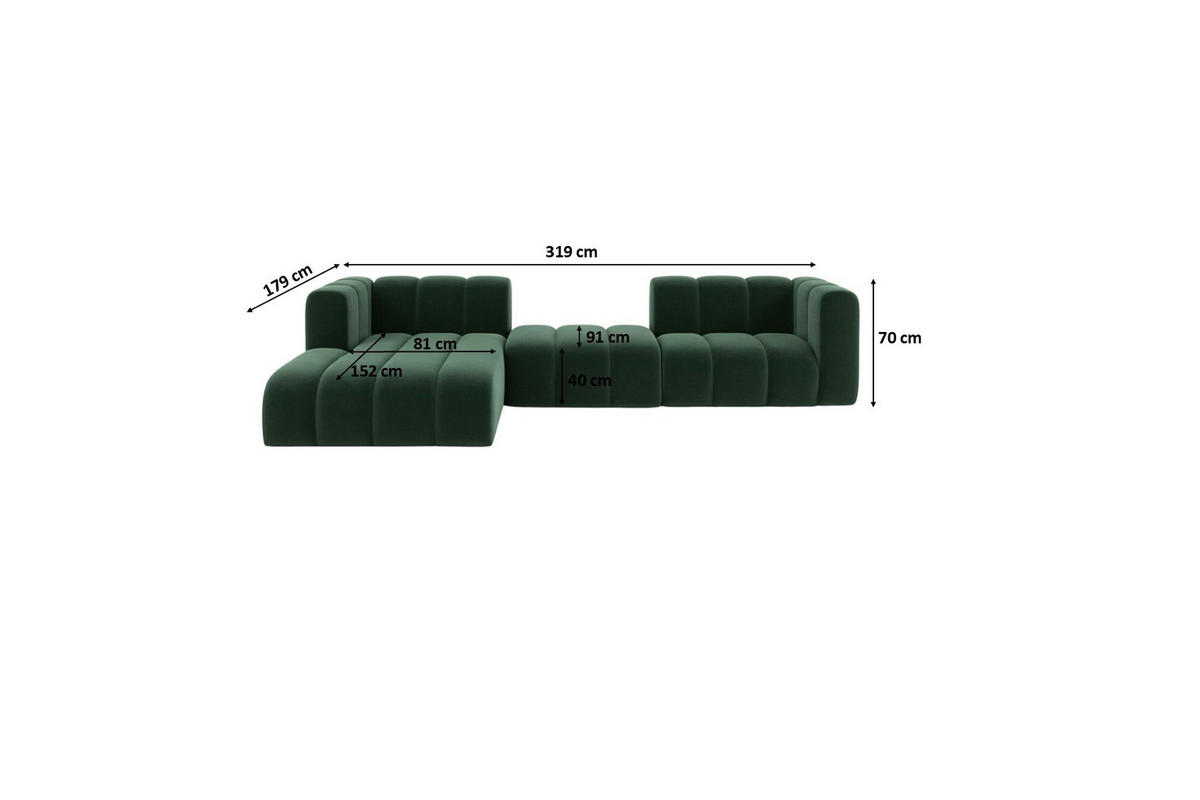 ECKSOFA L-Form Grand L 319 cm, Veloursstoff Salvador, Grün, Links - Grün, Holz (319/179cm) - Kaiser Möbel