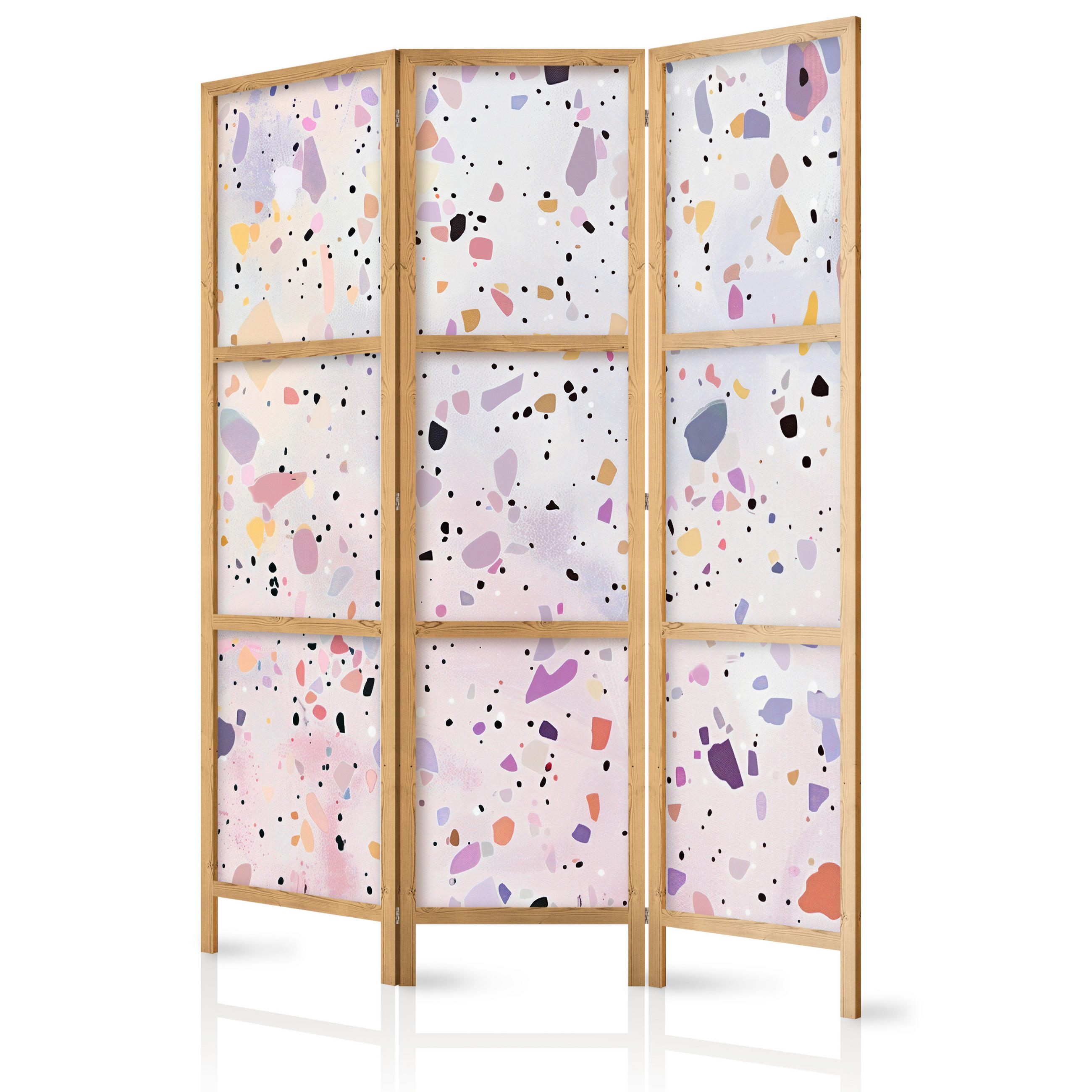 PARAVENT Japanischer 3-tlg 135x172 cm Farbiger Terrazzo - Multicolor, Holz/Textil (135/172/3cm) - Muralo