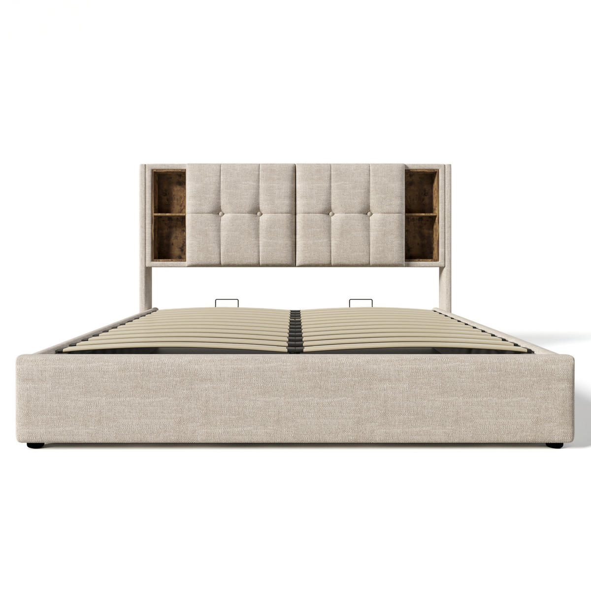 POLSTERBETT aus Leinen 160x200 cm Natur mit Bettkasten, kabellosem Laden, USB- und USB-C-Anschlüssen - Naturfarben, Textil (160/200cm) - IVMEU