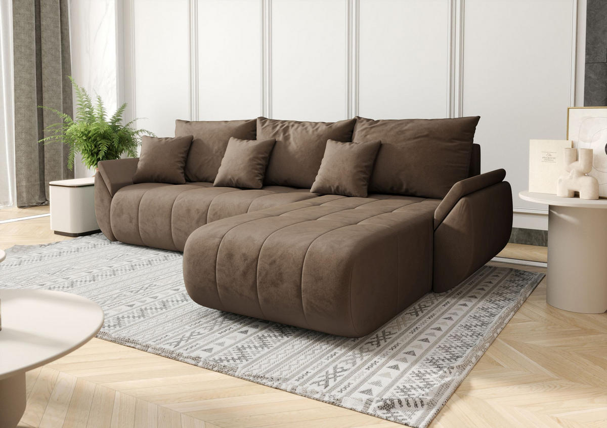 ECKSOFA mit Schlaffunktion TOKYO L Monolith 09 Links - Braun, Textil (280/185cm) - Bedante