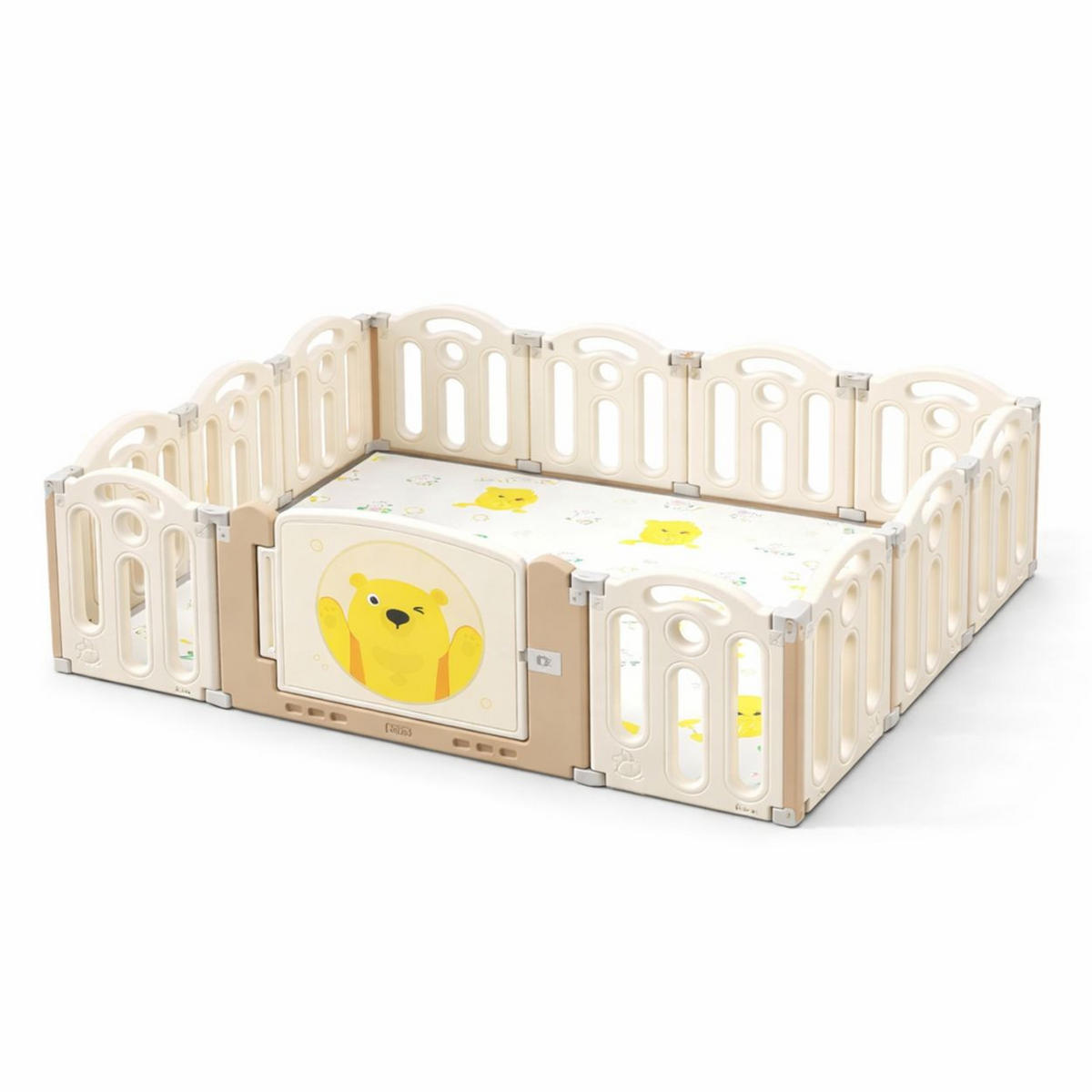 LAUFSTALL Teddy Land beige 160 x 120 cm, Spielmatte, 13-teilig, Saugnäpfe, Tür, faltbar - Beige, Kunststoff (120/48/160cm) - Moni