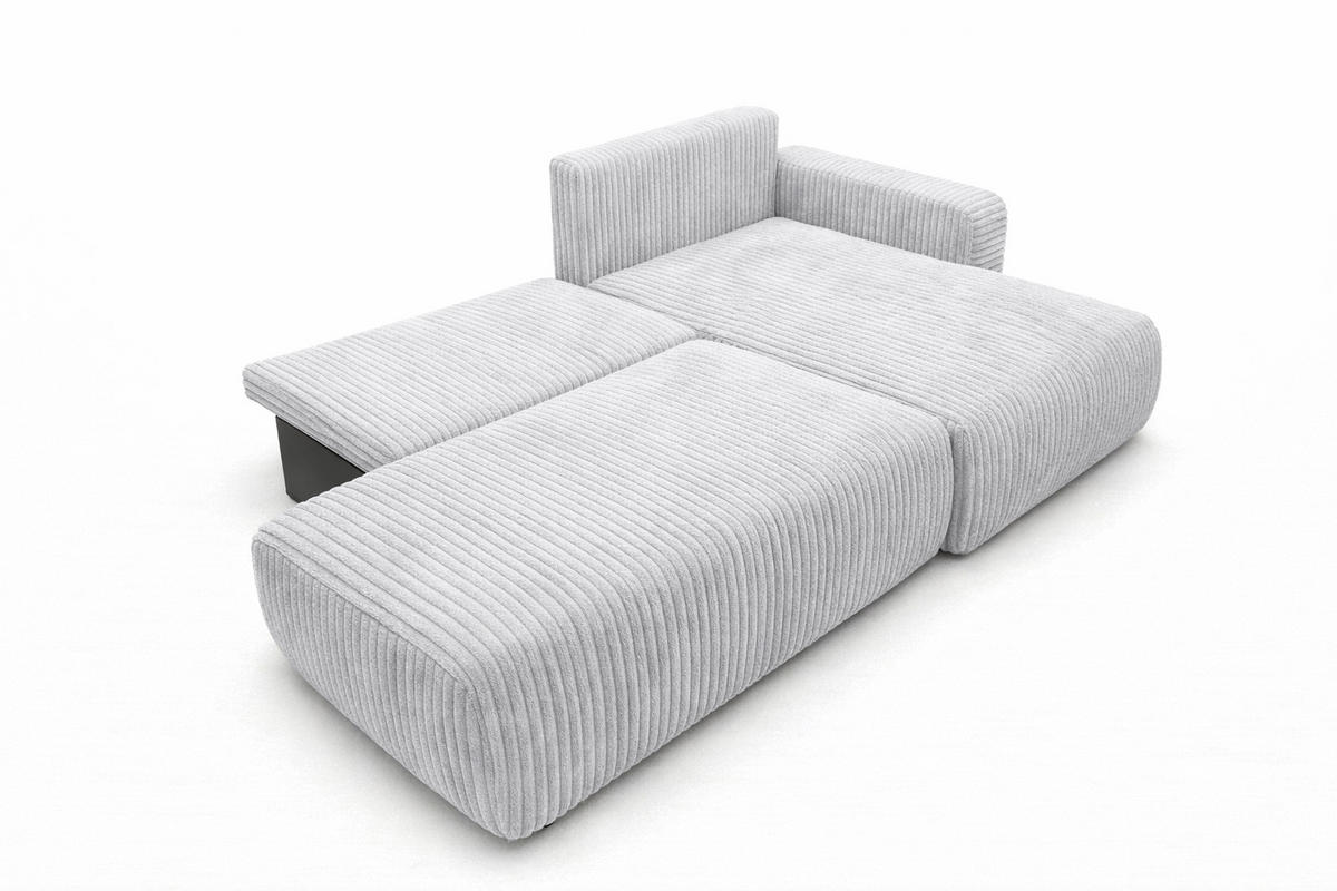ECKSOFA Mit Schlaffunktion Und Bettkasten, Cordstoff Tilia, Grau, Rechts, OPEN XL - Grau, Holz (262/145cm) - Kaiser Möbel