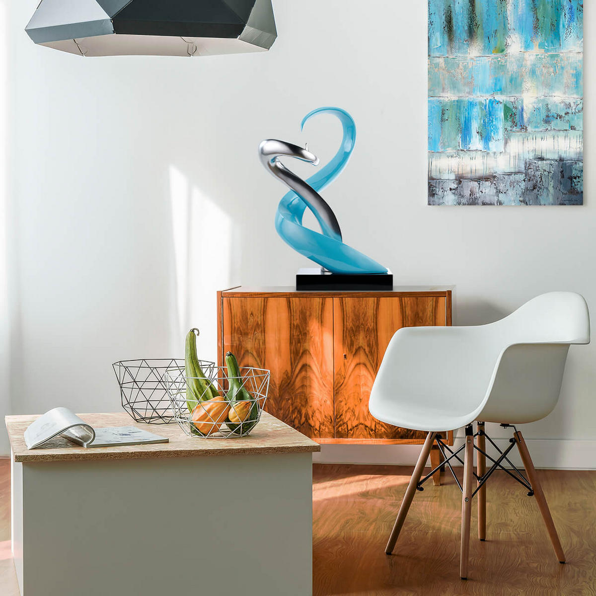 SKULPTUR Blau 45/63 cm - Blau/Silberfarben, Stein (8.75/63/28cm) - KUNSTLOFT