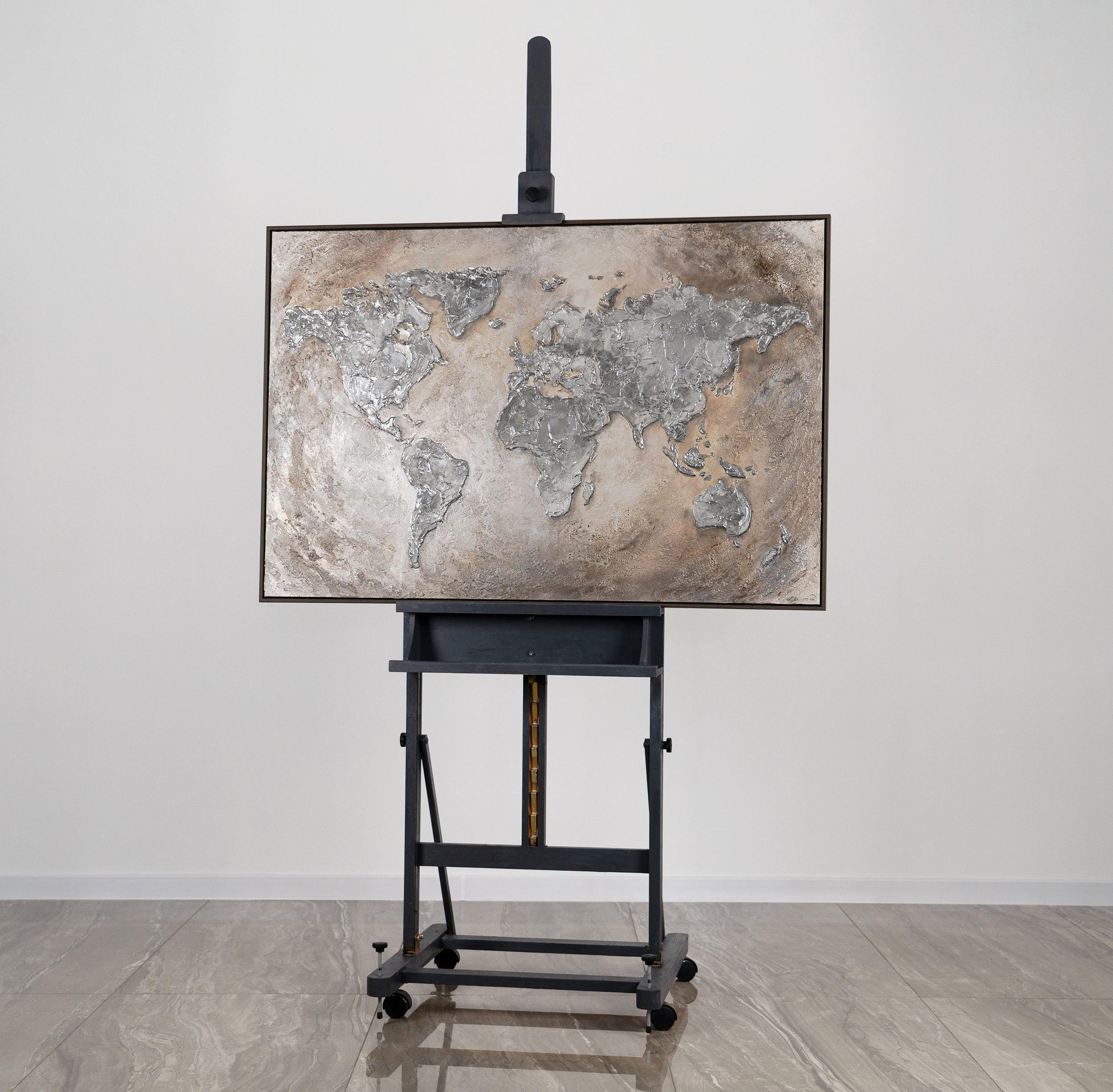 GEMÄLDE Welt auf Leinwand Schattenfugenrahmen Grau 140x100 cm - Grau, Holz (140/100cm) - YS-art gallery