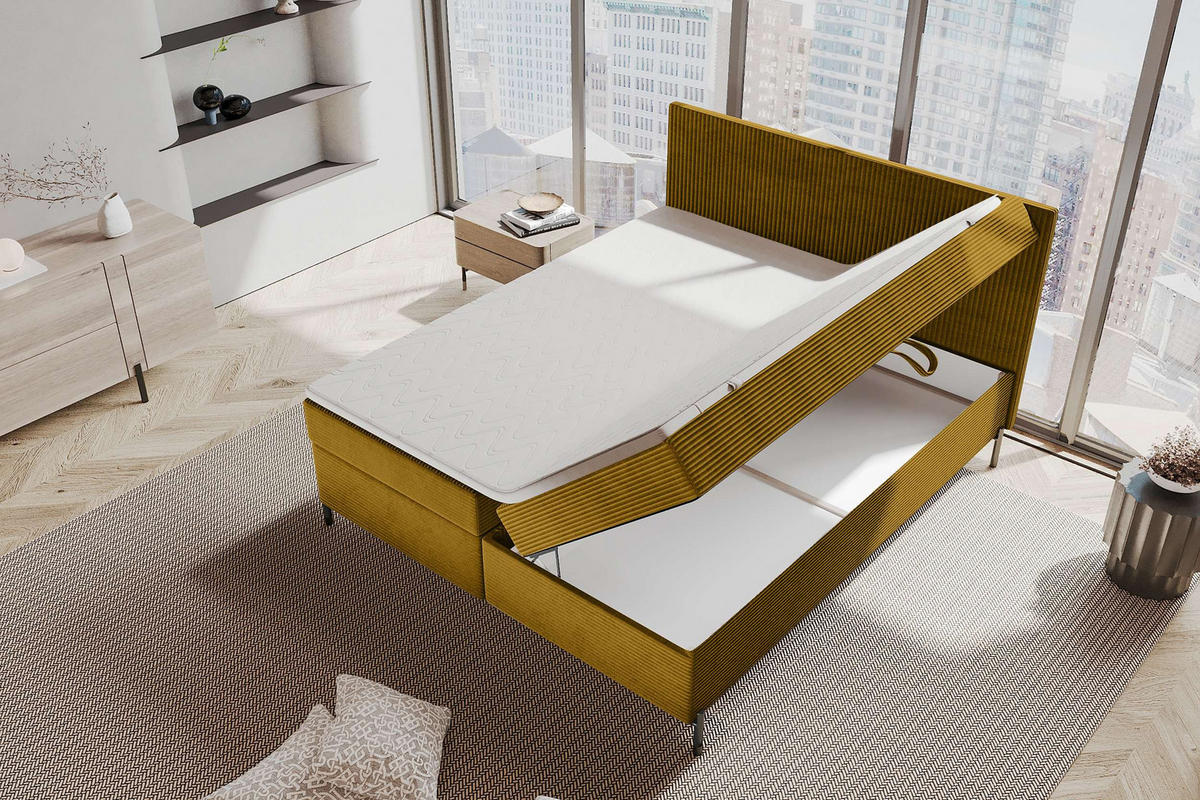 BOXSPRINGBETT VERO Cordstoff Goldfarben 160/200 cm - Goldfarben/Schwarz, Holzwerkstoff/Textil (160/200cm) - 99rooms