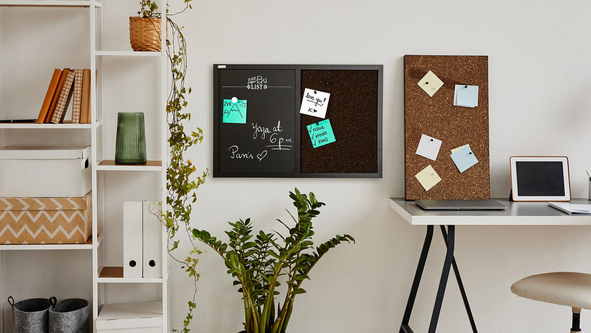 KOMBI-TAFEL Kork und magnetische Kreidetafel 60x40 cm Holzrahmen schwarz lackiert - Schwarz, Holz (60/40/0.7cm) - ALLboards