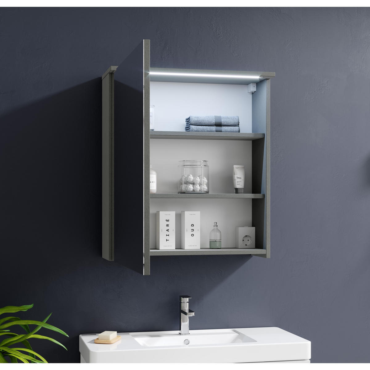 SPIEGELSCHRANK DUO 60x068x23 cm LED Steckdose - Grau, Holzwerkstoff (60/68/23cm) - Aileenstore