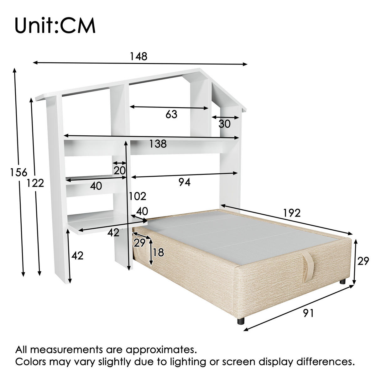 KINDERBETT 90/190 cm Natur mit Hydraulik-Stauraum und USB-C - Naturfarben, Textil (90/190cm) - OKWISH