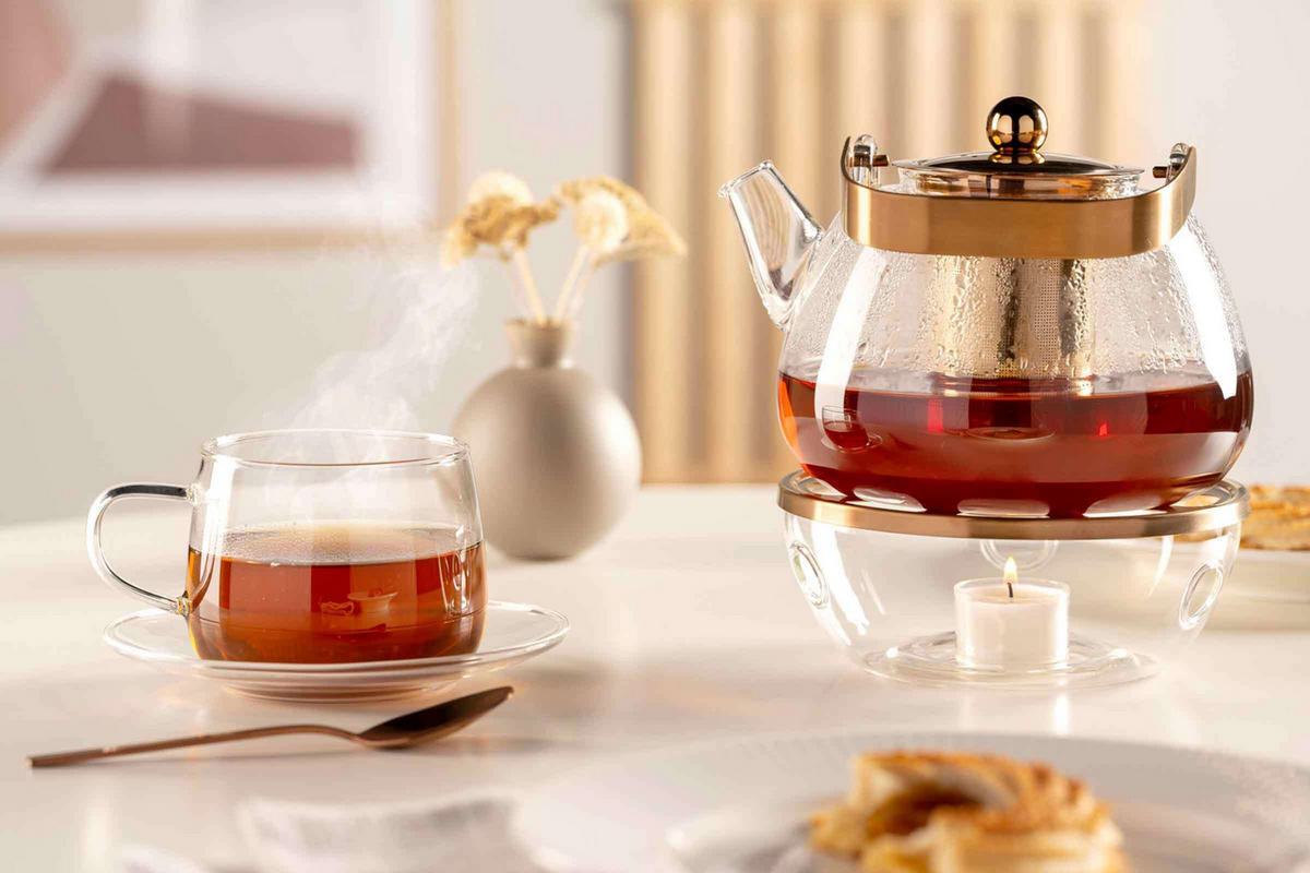 TEEKANNE MIT METALLHENKEL + STÖVCHEN Tè Per Te transparent 1,2 Liter - Transparent, Glas (1.2L) - Leonardo Living