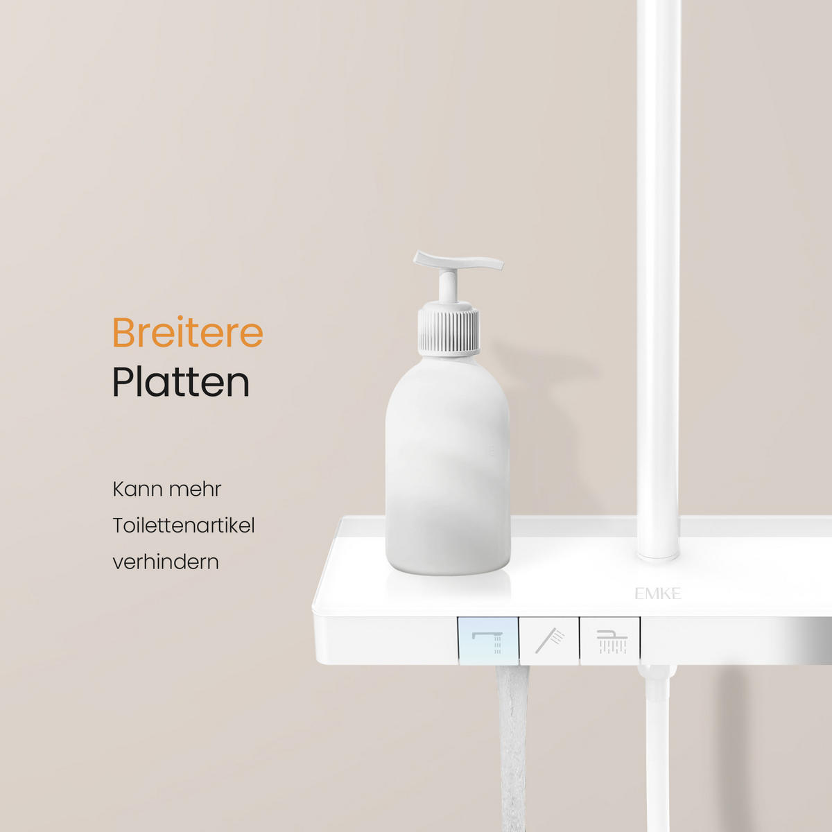 ÜBERKOPFBRAUSESET mit Thermostat Drei Wasserauslassmethoden Weiß - Weiß, Metall (13.5/106/44.6cm) - EMKE