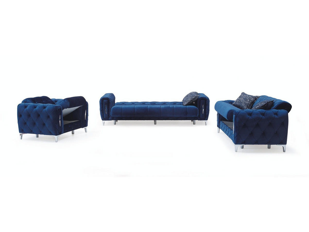 SITZGARNITUR Patna, Blau Stellvariante 3+3+1 - Blau, Holzwerkstoff/Kunststoff (245/80/100cm)