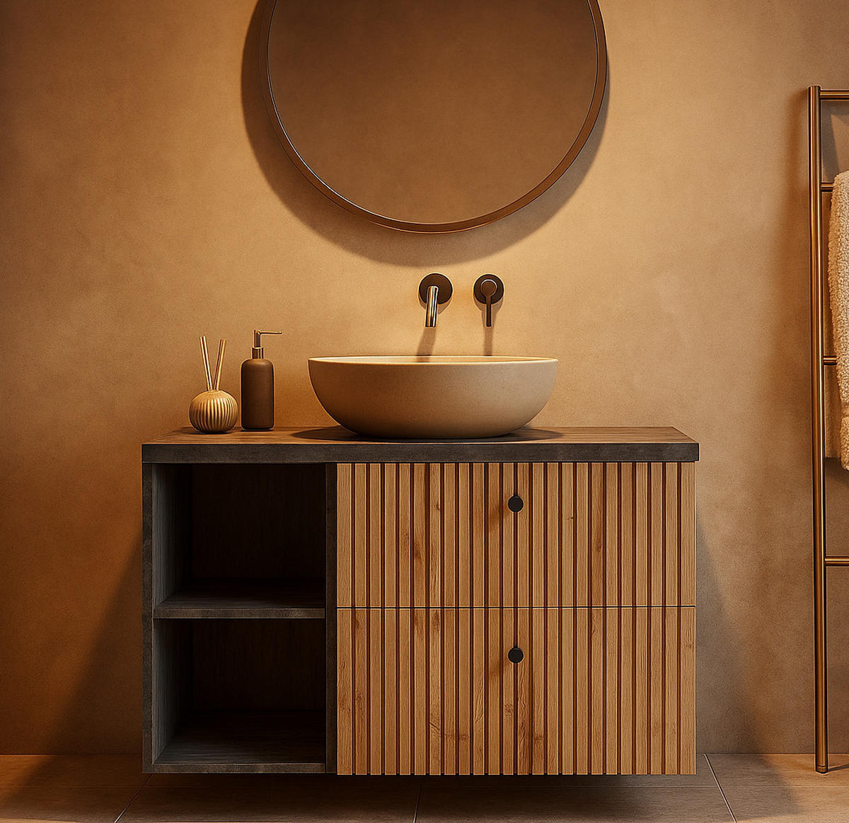 WASCHBECKENUNTERSCHRANK Saros 2 Schubladen Eiche - 90 x 45 x 61 cm - Eichefarben, Holz (90/61/45cm) - Badplaats