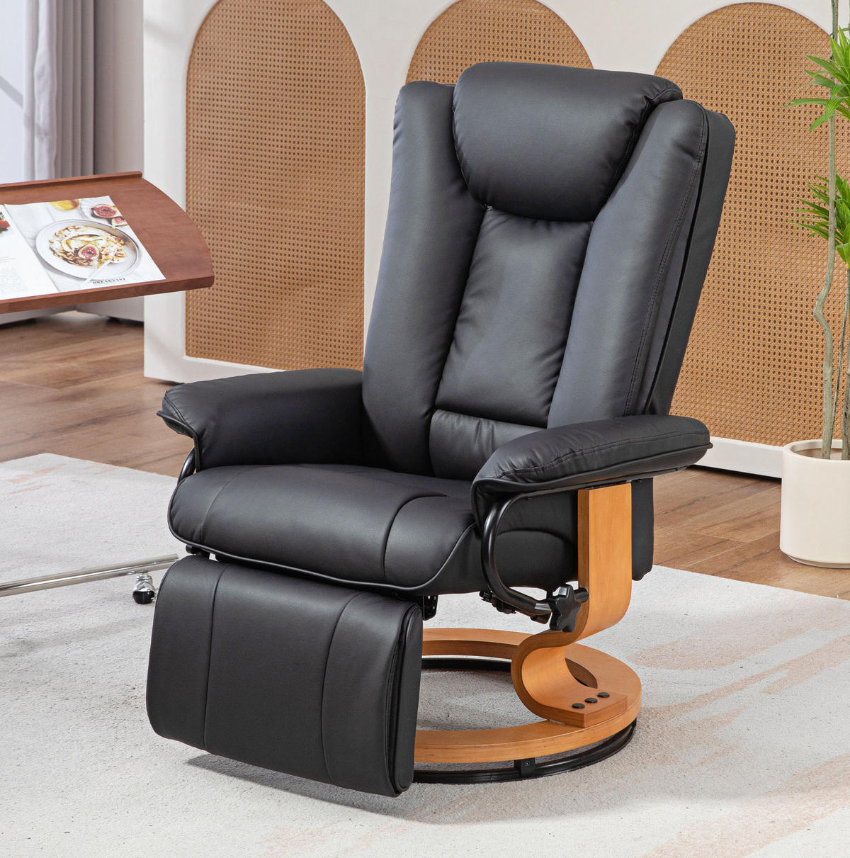 RELAXSESSEL 78/88/103 cm in Schwarz drehbar mit Liegefunktion - Schwarz, Leder (78/103/88cm) - BEAOK