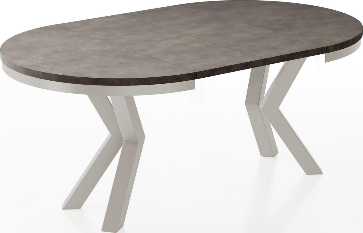 ESSTISCH Clara Grau-Beige runder ausziehbarer, Dunkelgrauer Chicago Beton 100-180/100/76 cm - Dunkelgrau/Grau, Holzwerkstoff/Metall (100/176/76cm) - WFL GROUP