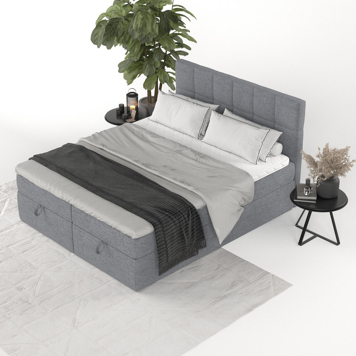 BOXBETT Savio 180/200 cm Grau im Neve Stoff - Schwarz/Grau, Holz/Holzwerkstoff (180/200cm) - AltaBeds