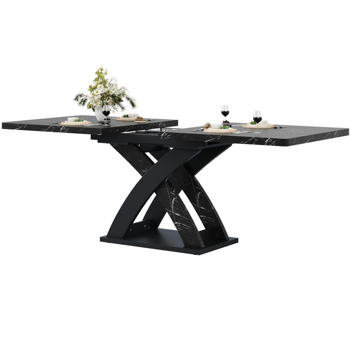 ESSTISCH 120-160x80x75 cm in Schwarz aus MDF auf X-Gestell aus Metall ausziehbar - Schwarz, Holzwerkstoff (160/80/75cm) - Modfu