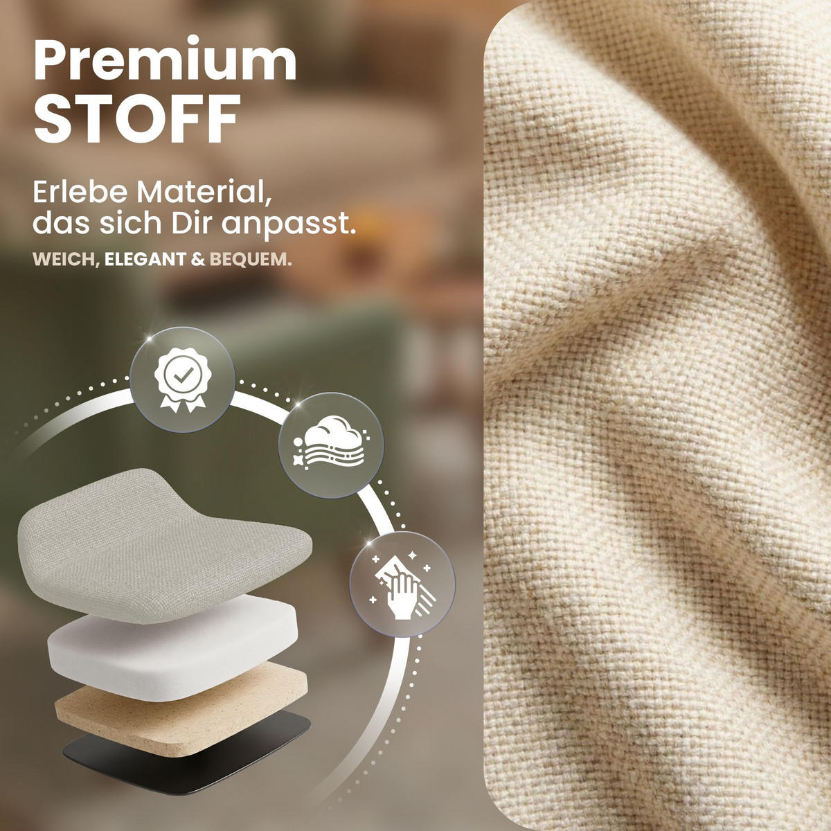 ARMLEHNENSTUHL Stoff creme - Creme/Schwarz, Textil/Metall (56/81/62cm) - CLP