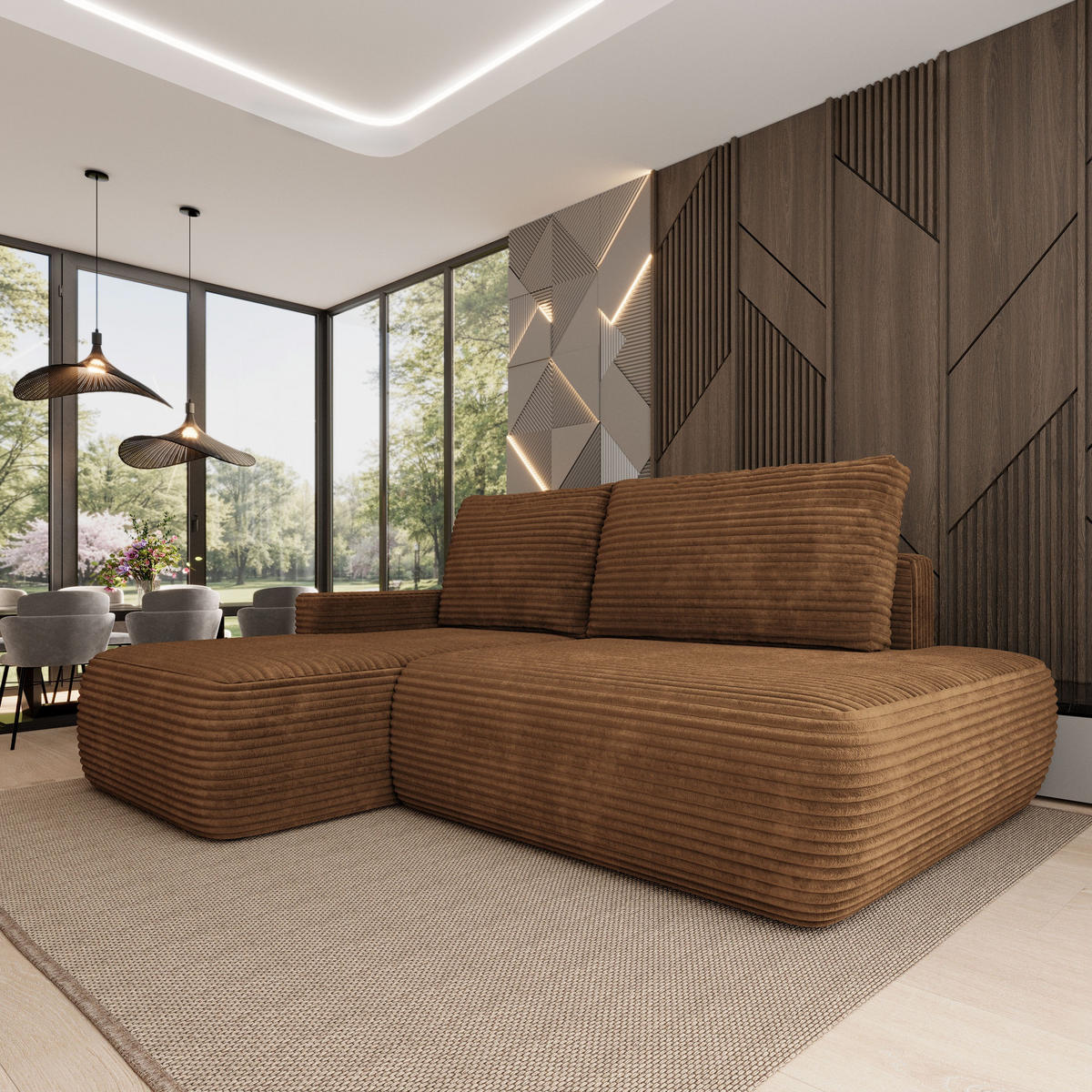 ECKSOFA AVINI T L-S Orange Kordstoff mit Schlaffunktion - Orange, Holzwerkstoff/Textil (277/160cm) - MASSENO