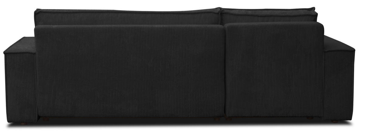 ECKSOFA Hugo L in L-Form mit Schlaffunktion und Bettkasten, Farbe: Schwarz, Cordstoff, Ottomane Unsiversal - Schwarz, Textil (244/145cm) - VENASI MÖBEL