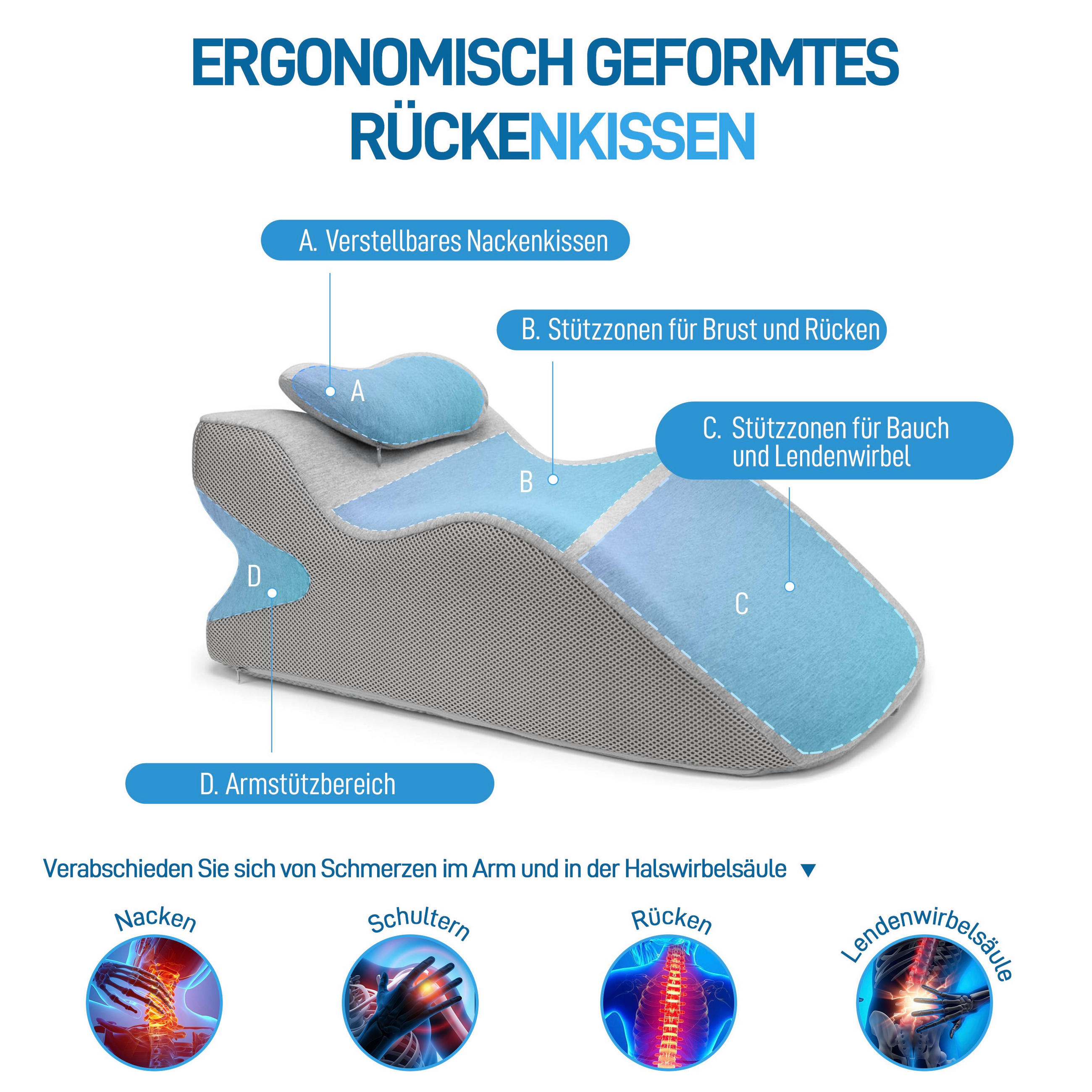 KOPFKISSEN Einschlafhilfe grau - Grau, Textil (24/60cm) - Vercart